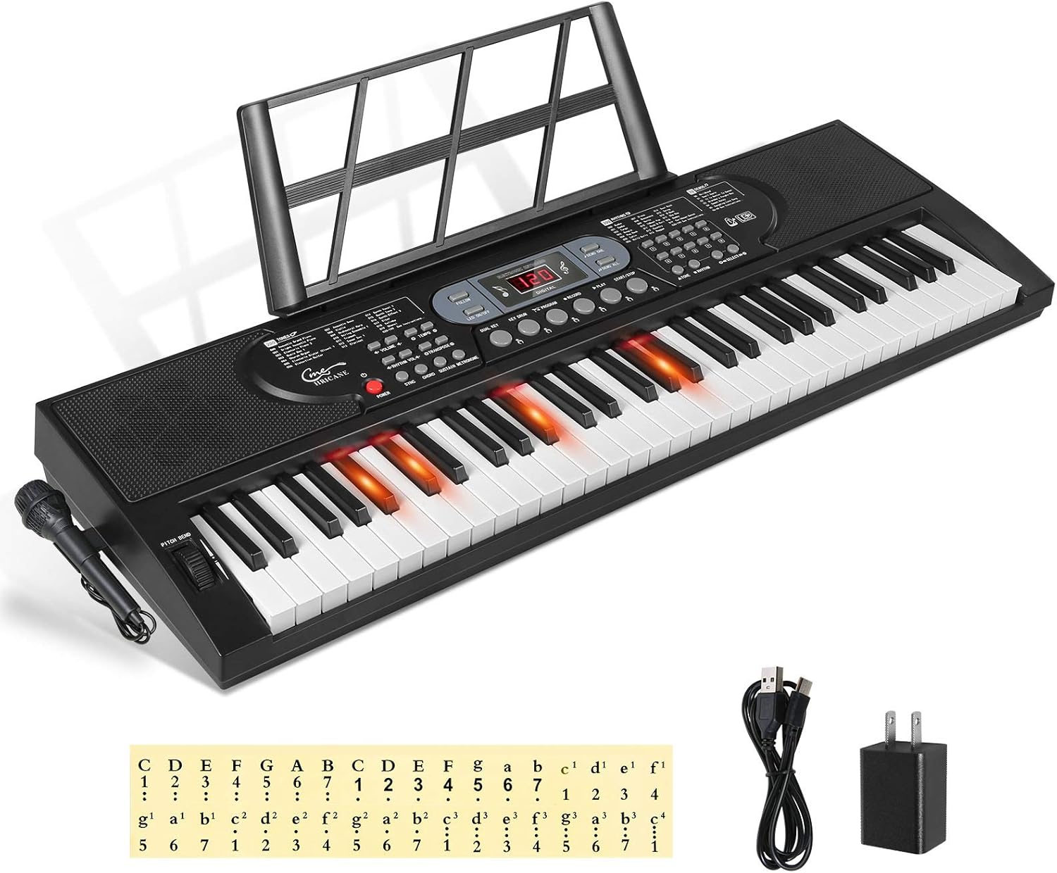 Hricane 61-Key Light-Up Electronic Keyboard Piano for