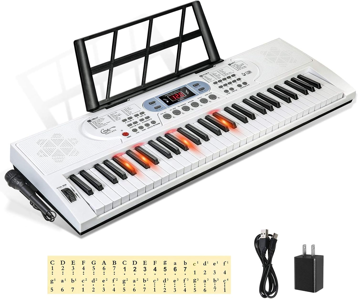 Hricane 61-Key Lighted Keyboard Piano for Beginners