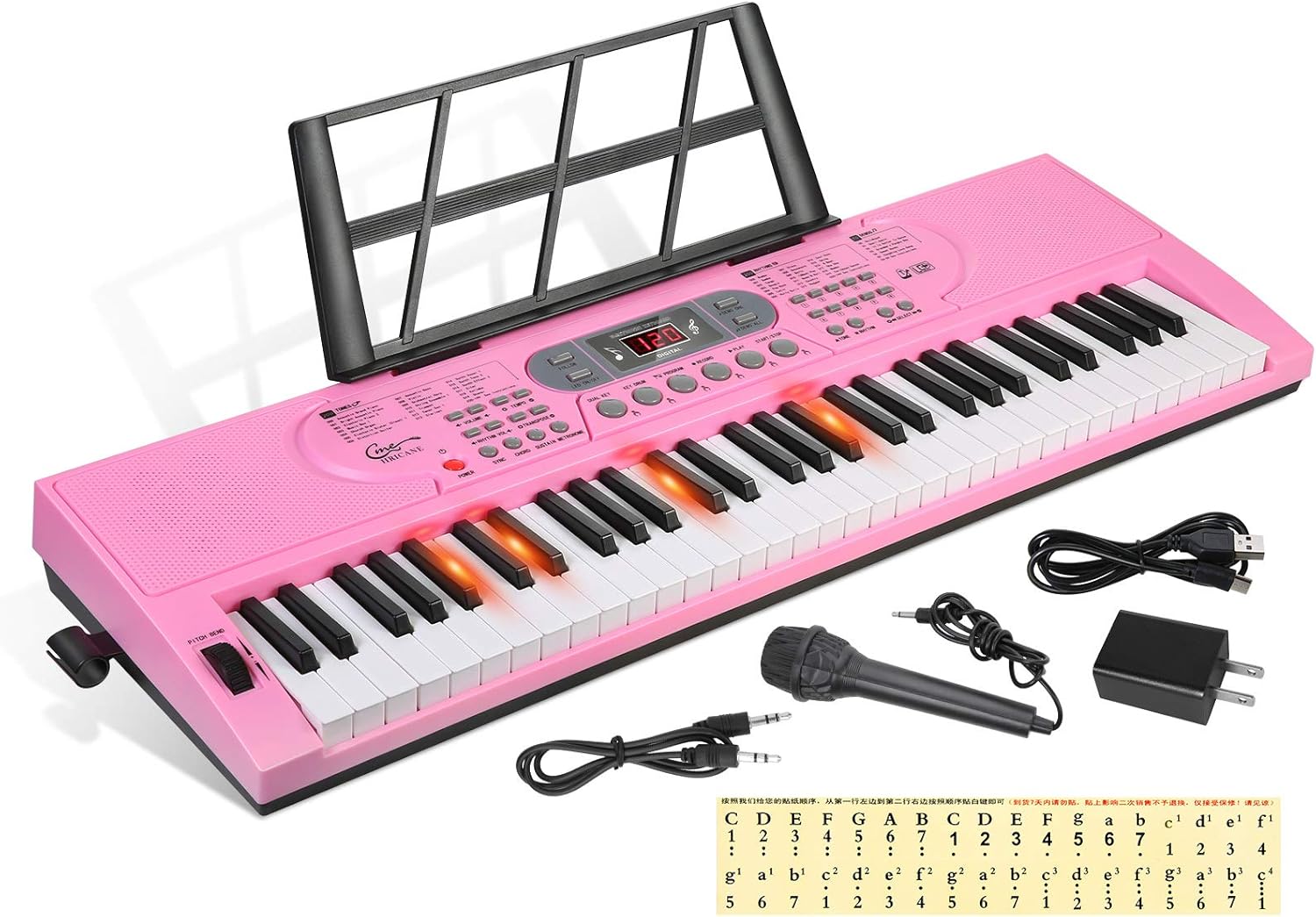 Hricane 61-Key Lighted Keyboard Piano for Beginners